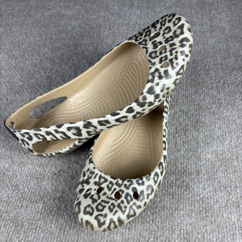 Crocs Kadee Leopard Print Ballet Flats Women's Size 8 Slip On Comfort Shoes